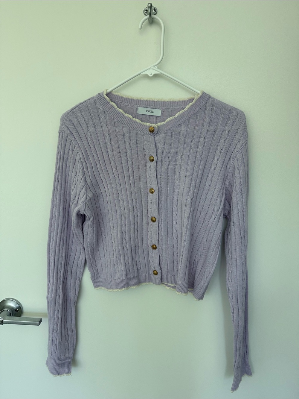 TWEE XS Lilac Cable-Knit Button Cardigan Sweater